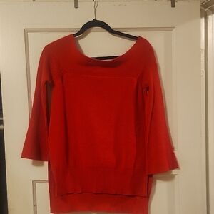 Anthropologie Off-the-Shoulder Red Ribbed Knit Sweater